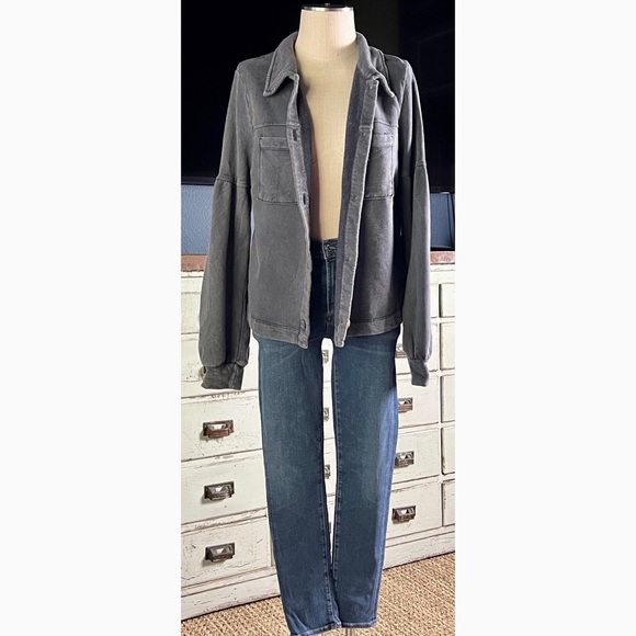 Anthropologie Melora Puff Sleeve Grey Shirt Jacket Shacket NWT New L - Picture 5 of 16